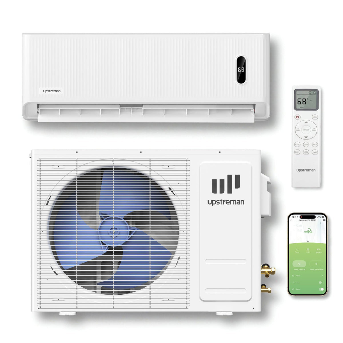 Upstreman 12,000 BTU DIY Mini Split AC & Heat Pump 230V, No Vacuum Required