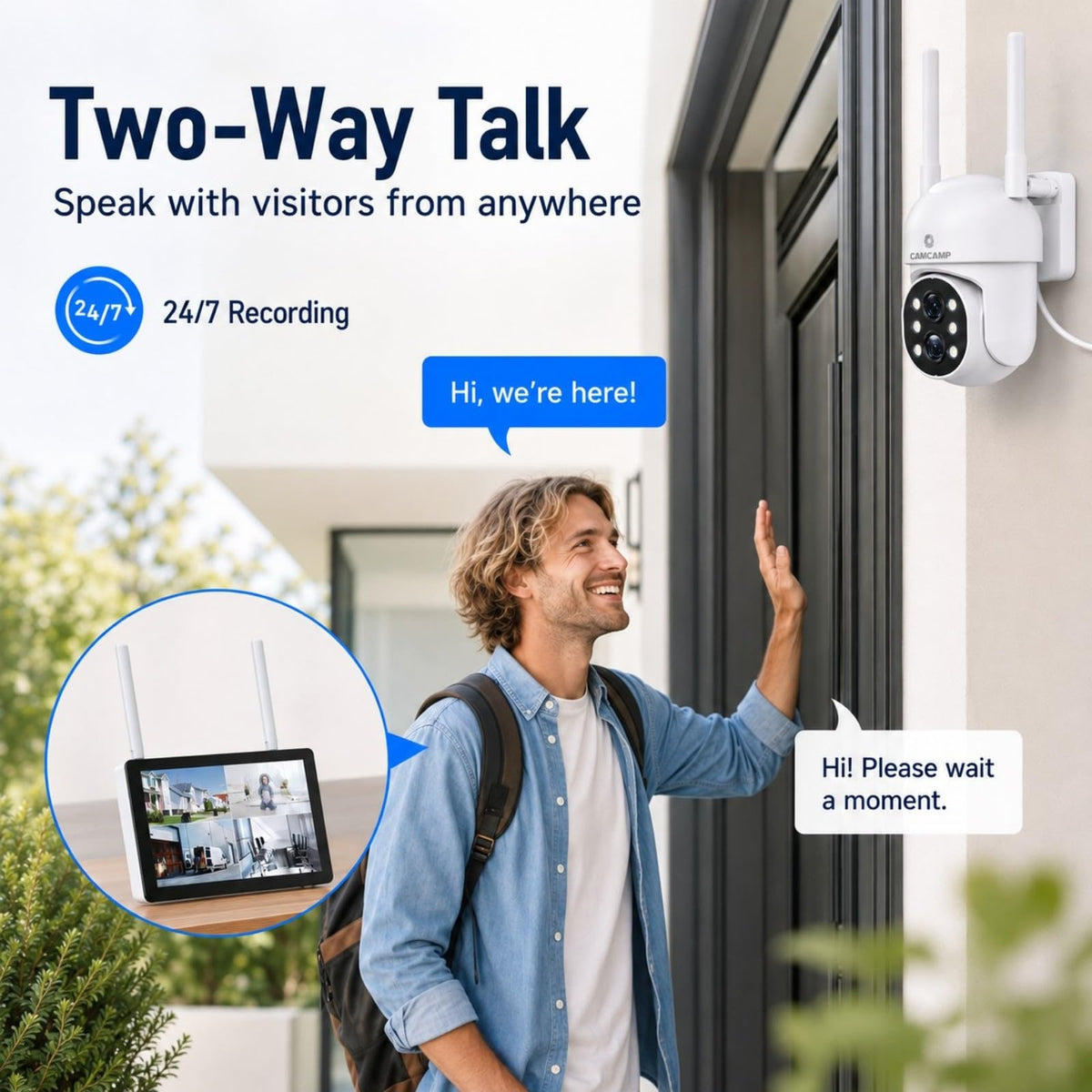 Camcamp Wireless Security Camera System with Monitor, 4 PTZ Outdoor Cameras