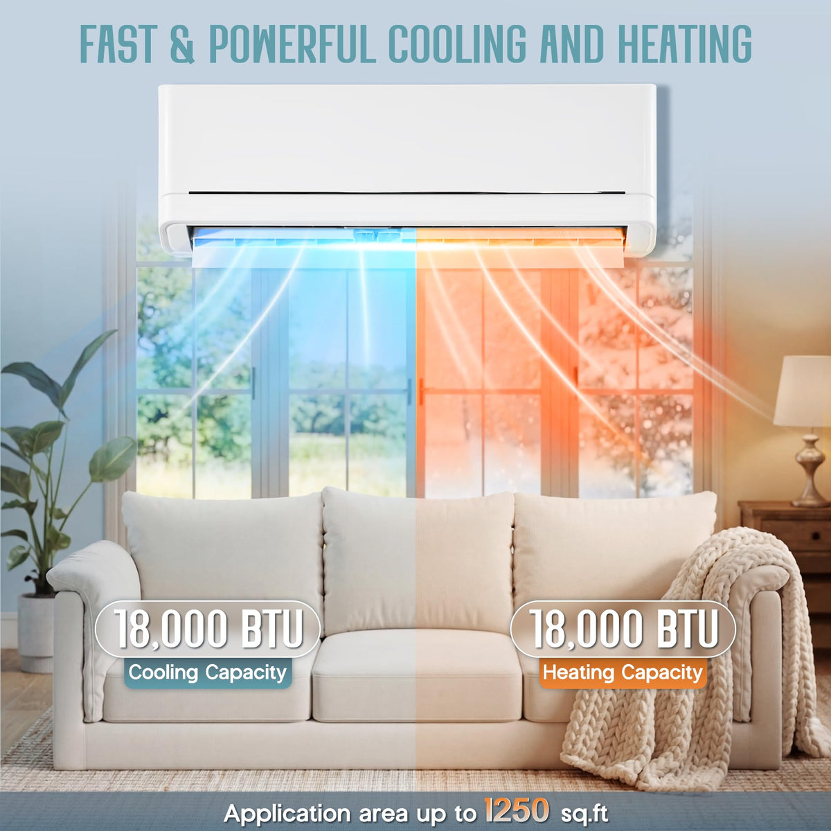 SPECRAFT 18,000 BTU Mini Split Air Conditioner and Heater, Energy-Efficient Inverter, SEER2 18, 220V, Self-Cleaning, Remote & App Control, Quick & Easy Installation, Cooling & Heating for 1250 Sq.Ft.