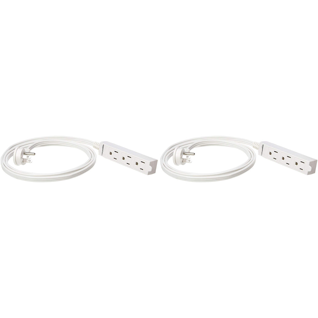 Amazon Basics 3-Prong Indoor Rectangle Extension Cord Power Strip, Flat Plug, Space-Saving, Grounded, 13 Amps, 1625 Watts, 125 VAC, White, 2-Count, 6 ft (Pack of 24)