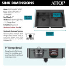 33 Inch Black Drop in Double Bowls Kitchen Sink
