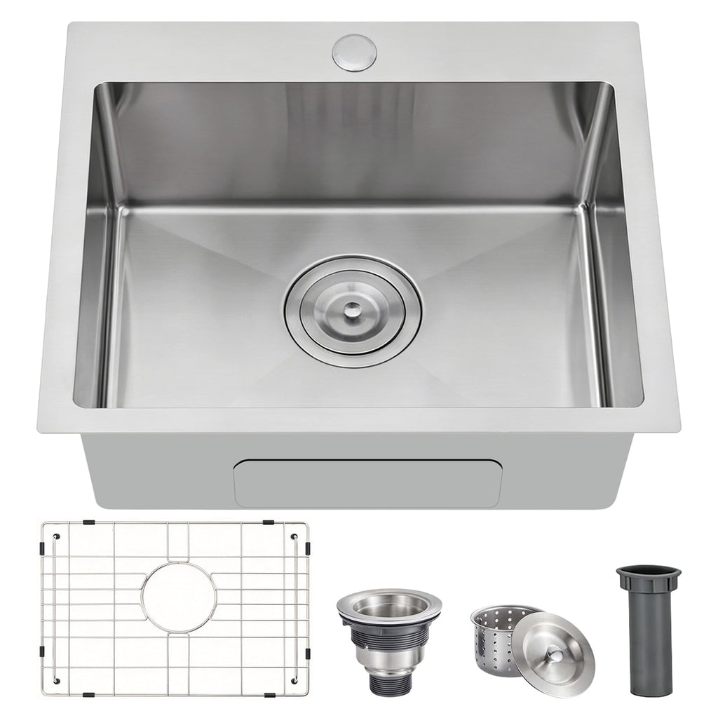 VAPSINT 33x22 Black Drop in Kitchen Sink, 33 Inch Gunmetal Black Stainless Steel Top Mount Kitchen Sink, Single Bowl Laundry Sink with Strainer