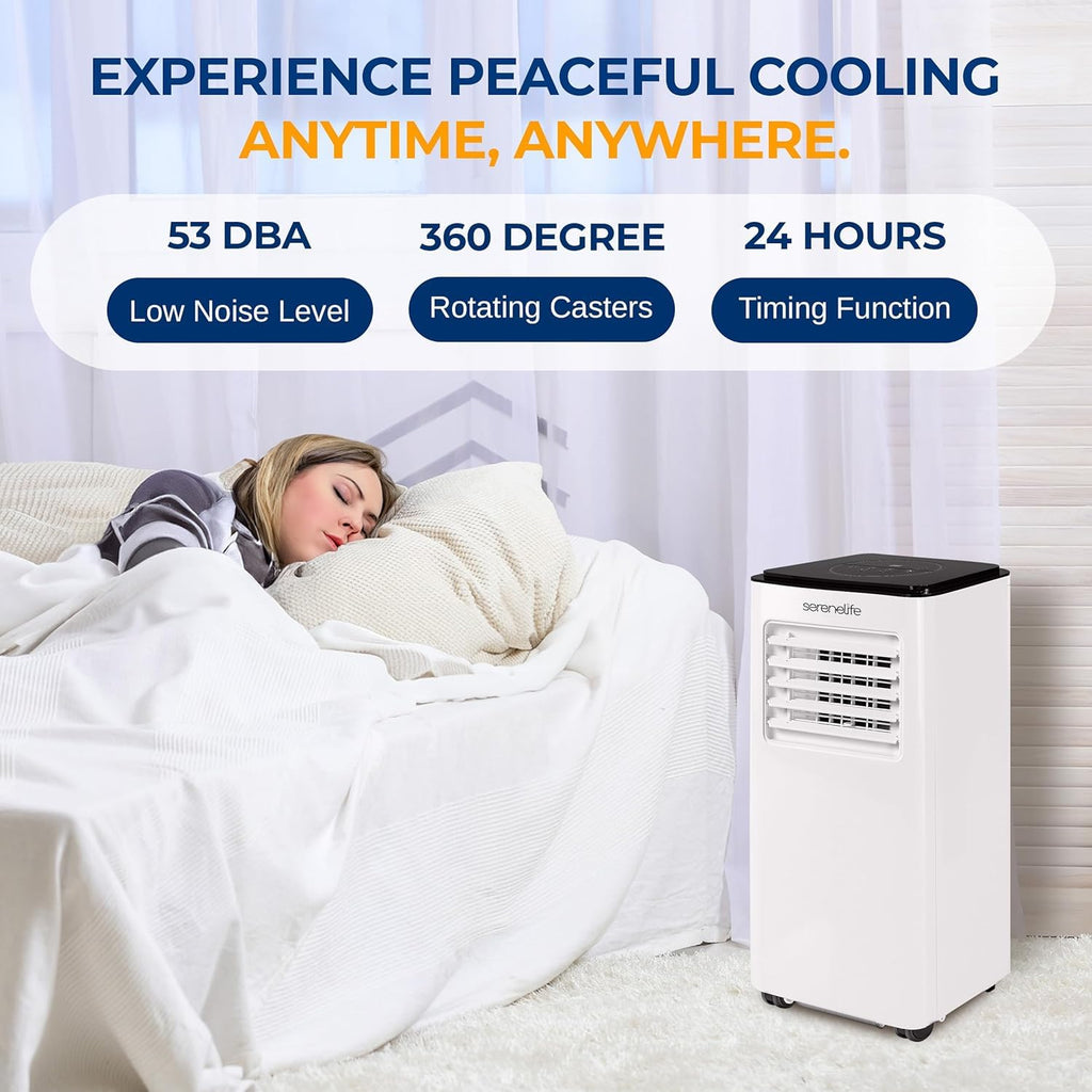 SereneLife 8000 BTU Portable Air Conditioner with Heating Functionality, 4-in-1 Compact Standing Air Conditioner for Room Up to 350 Sq. Ft., Floor AC Unit with LCD Remote Control, Auto Mode, Low Noise