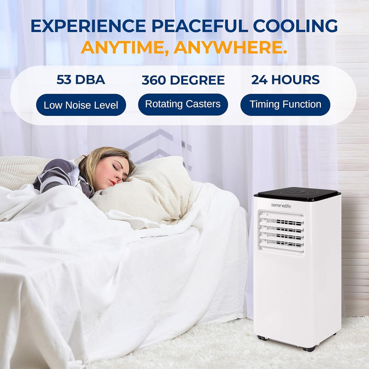 SereneLife 8000 BTU Portable Air Conditioner with Heating Functionality, 4-in-1 Compact Standing Air Conditioner for Room Up to 350 Sq. Ft., Floor AC Unit with LCD Remote Control, Auto Mode, Low Noise