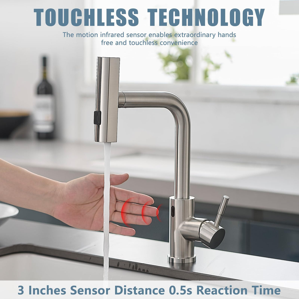 GIMILI Touchless Kitchen Sink Faucet with Pull Down Sprayer 15 Inch