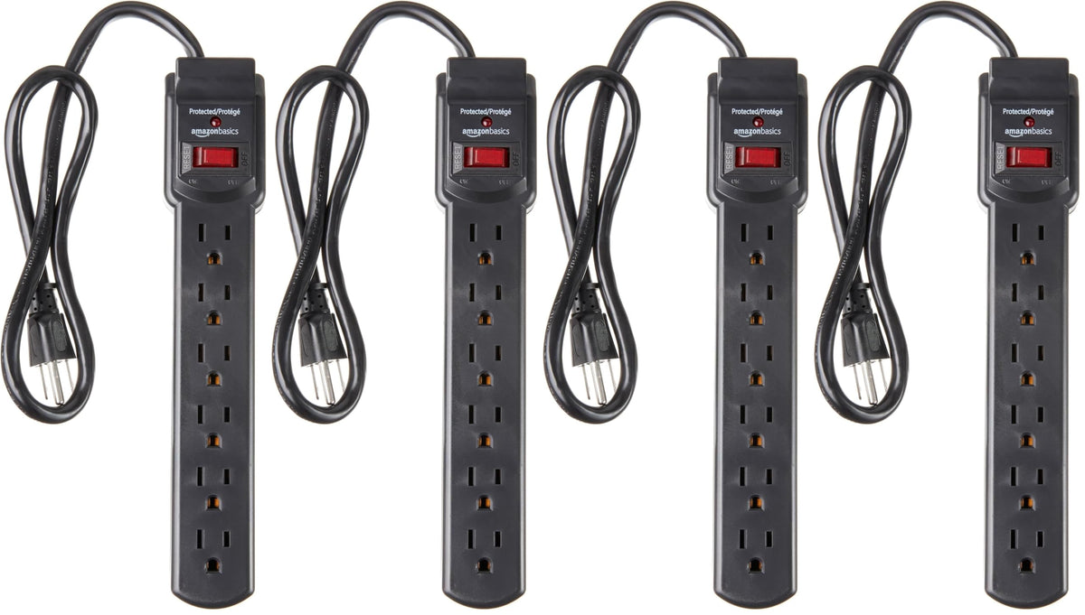 Amazon Basics 6-Outlet Surge Protector Power Strip with 200J Protection, Circuit Breaker, 2ft Extension Cord, Black, 20-Pack