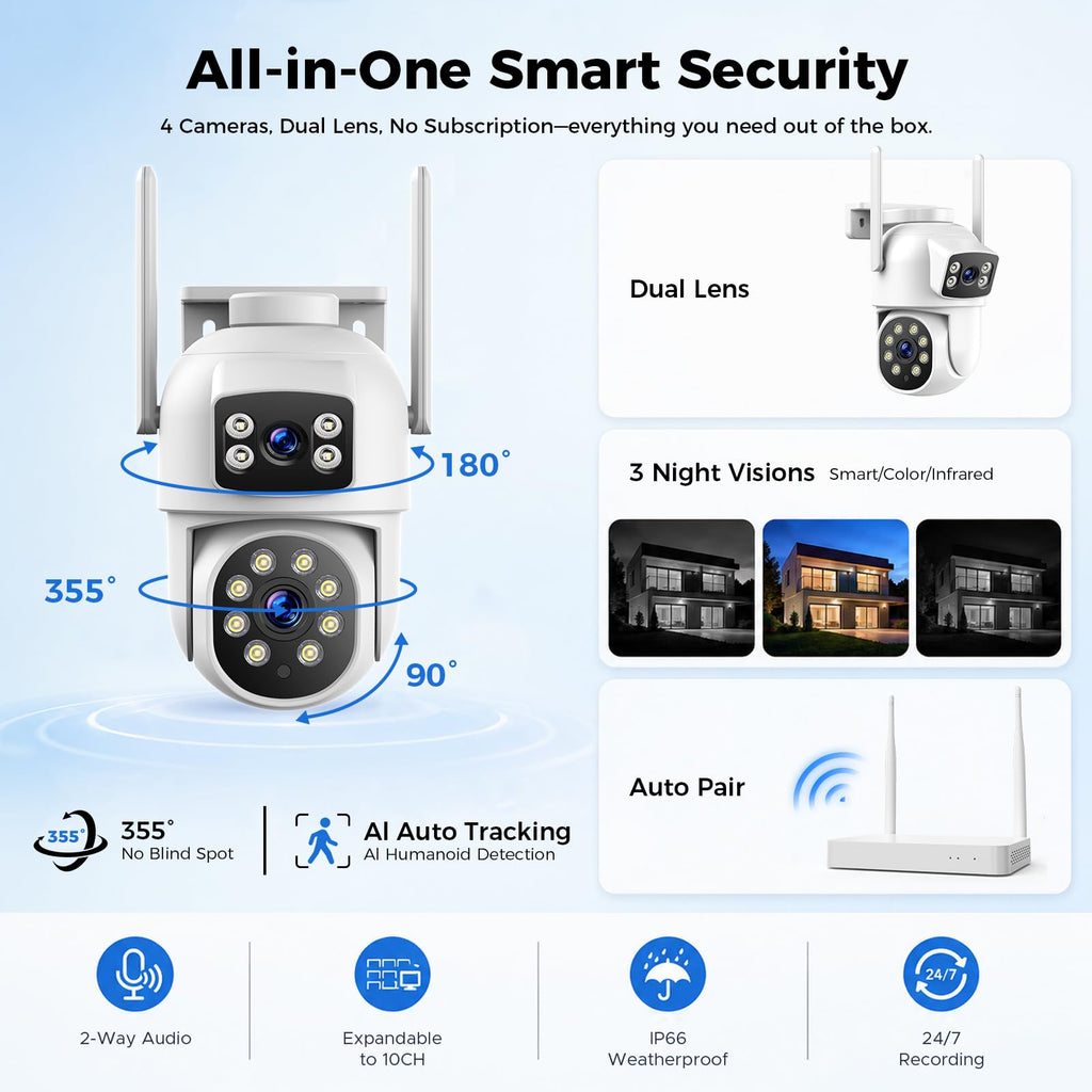 Camcamp Home Security Camera System Wireless Outdoor, 4 Plug-in Cameras