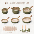 CAROTE Pots and Pans Set Nonstick Ceramic Cookware Sets 21 Pieces Green