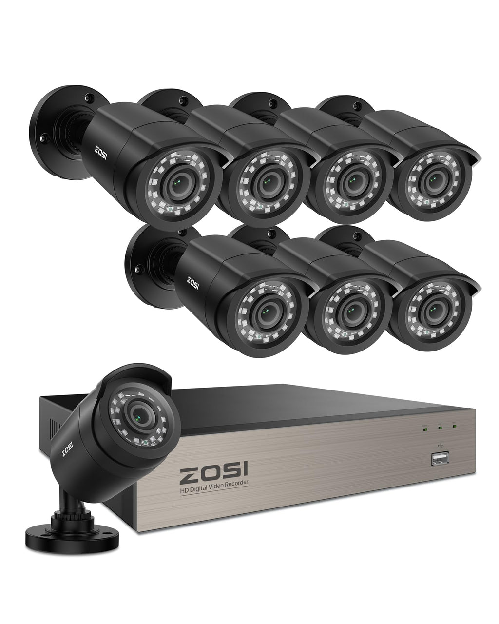 ZOSI 3K Lite 8CH Security Camera System Outdoor with 1TB Hard Drive,AI Human/Vehicle Detection,Night Vision,H.265+ 8 Channel 5MP Lite Video DVR Recorder,8X 1080P HD 1920TVL Weatherproof CCTV Cameras