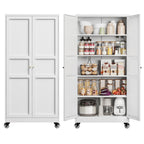 Metal Pantry Storage Cabinets with Doors and Shelves,75" Tall White