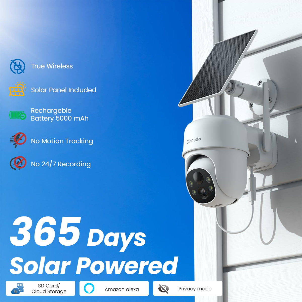 Cinnado 2K Outdoor Cameras for Home Security Solar Powered White B6 4 Pack