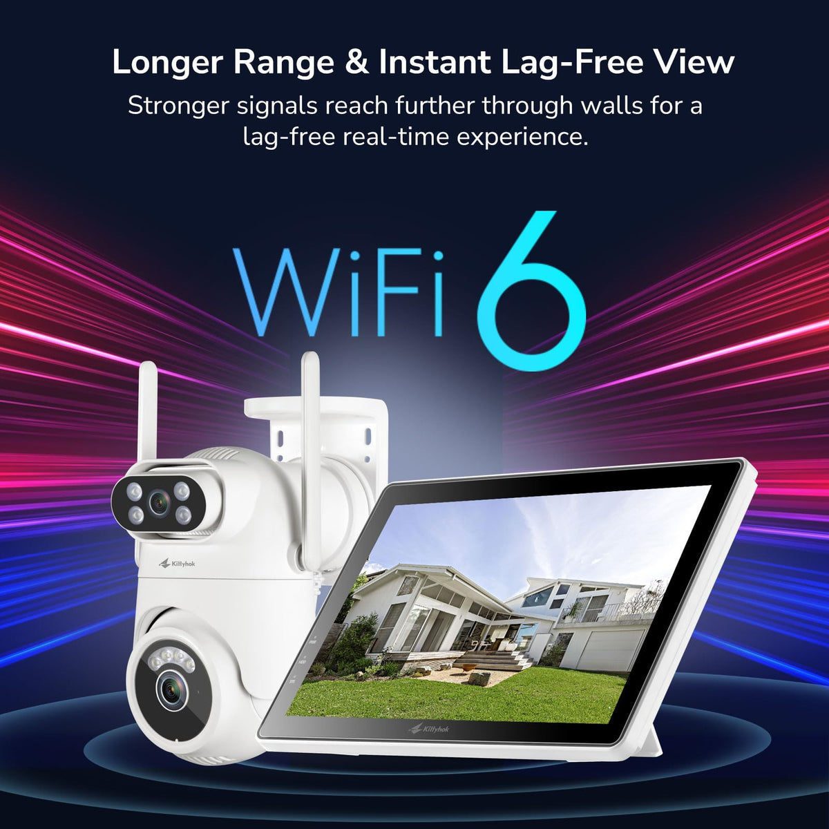 Wireless Security Camera System with 10" Touchscreen Monitor, 2K Dual Lens
