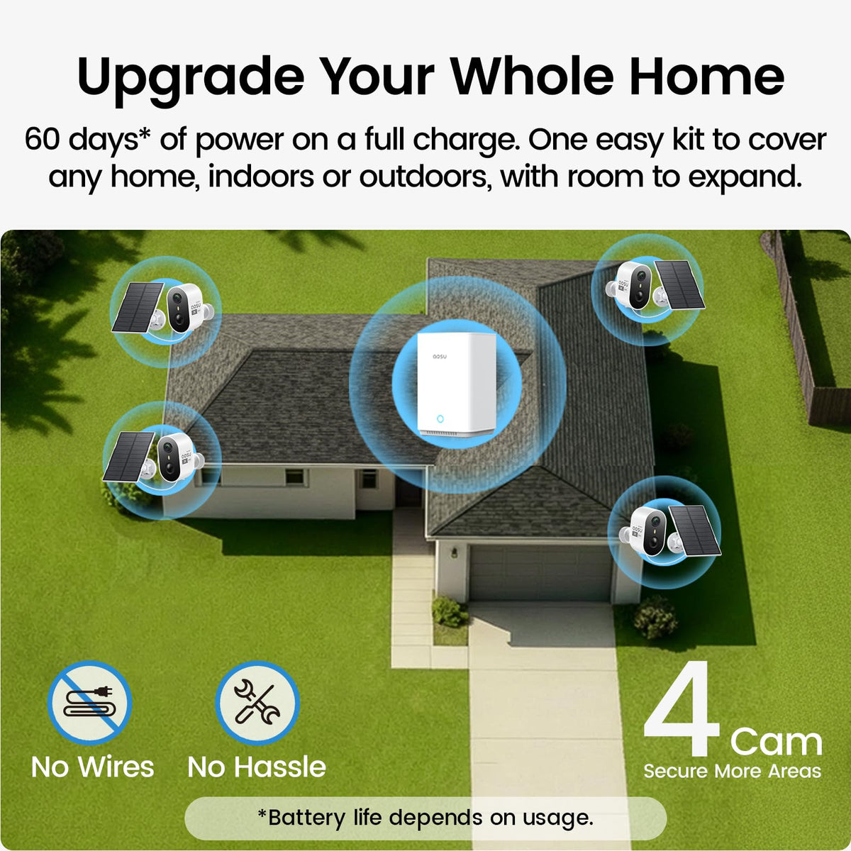 aosu 2K Solar Security Cameras Wireless Outdoor System, 4-Cam-Kit
