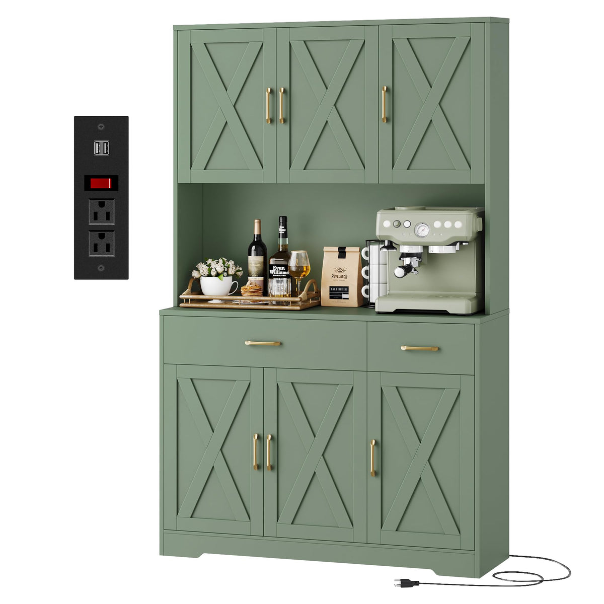 HOSTACK 71"H Kitchen Pantry Storage Cabinet, Farmhouse Hutch Cabinet, White