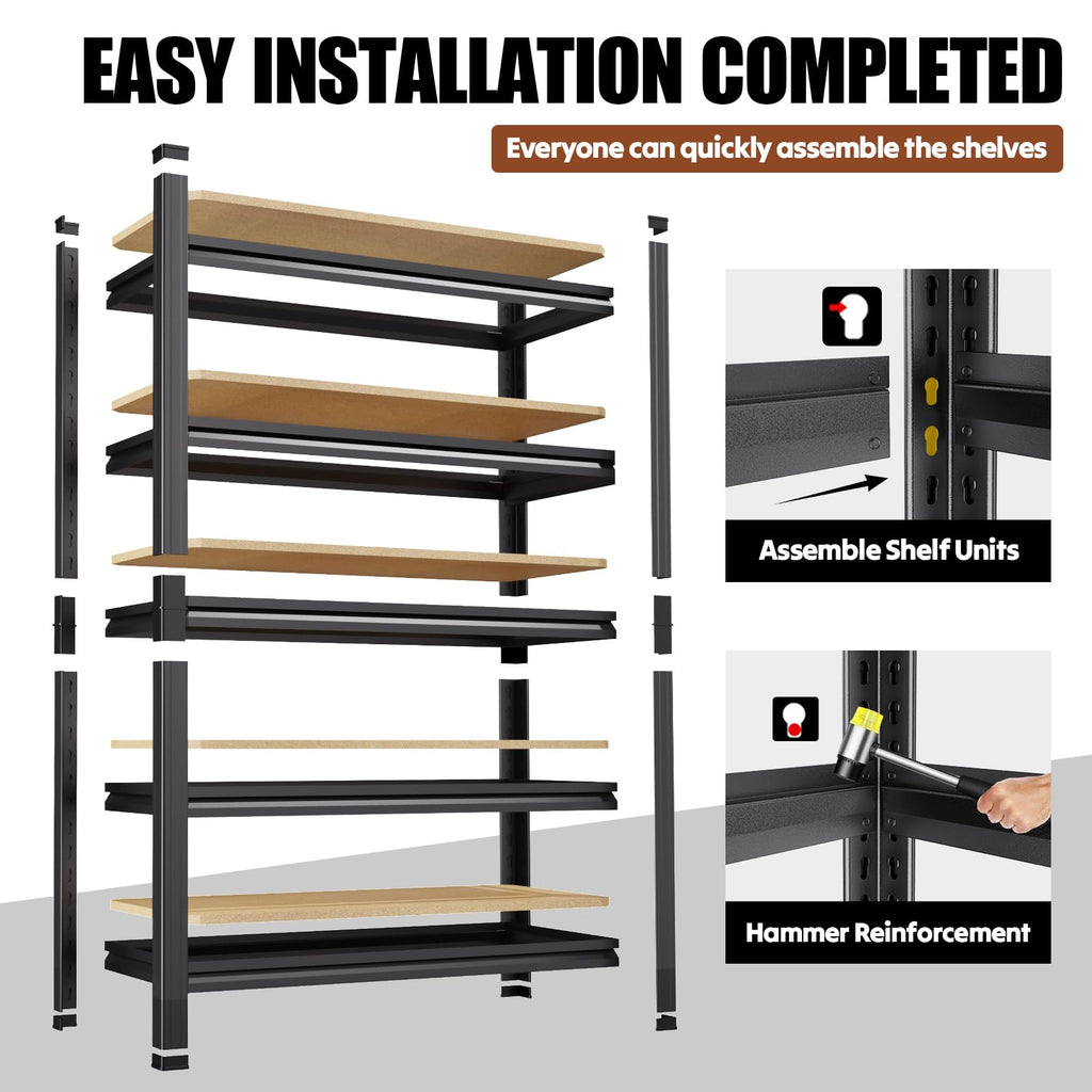 78''H Storage Shelves, Wood Garage Shelving,Adjustable Heavy Duty Shelving Unit,5T Tall Garage Shelves，Wood Metal Standing Shelf Units,Utility Rack for Kitchen 78''H*45.6''W*19.7''D,2-Pack