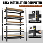 78''H Storage Shelves, Wood Garage Shelving,Adjustable Heavy Duty Shelving Unit,5T Tall Garage Shelves，Wood Metal Standing Shelf Units,Utility Rack for Kitchen 78''H*45.6''W*19.7''D,2-Pack