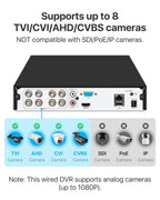 ZOSI 3K Lite 8 Channel Hybrid 4 in 1 HD TVI CCTV DVR, AI Human/Vehicle Detection, Remote Access, 8CH 1080P H.265+ Surveillance Video Recorder with 1TB Hard Drive for Home Security Camera System