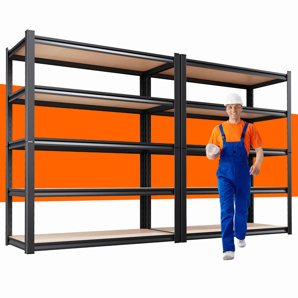 78''H Storage Shelves, Wood Garage Shelving,Adjustable Heavy Duty Shelving Unit,5T Tall Garage Shelves，Wood Metal Standing Shelf Units,Utility Rack for Kitchen 78''H*45.6''W*19.7''D,2-Pack