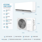 Keystone Core 9,000 Cool/10,000 Heat BTU 115V Mini Split AC, 400 Sq Ft
