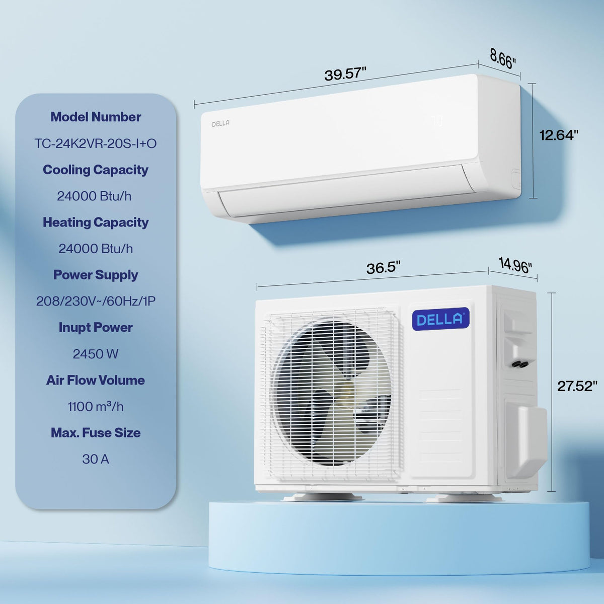 DELLA Vita 24000 BTU Mini Split Air Conditioner, Energy Star, 20 SEER2 230V