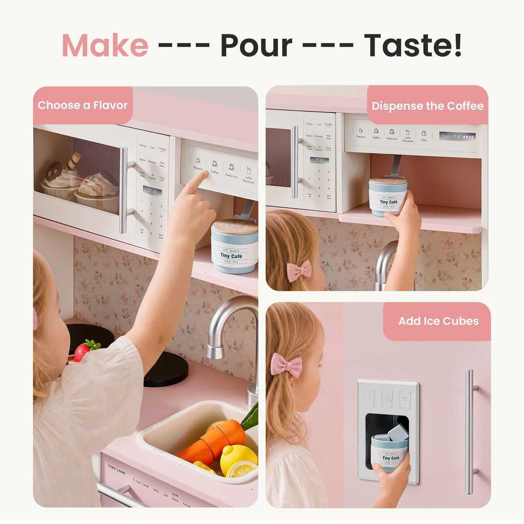 Tiny Land Wooden Play Kitchen for Toddlers, Kids Play Toy Kitchen Set