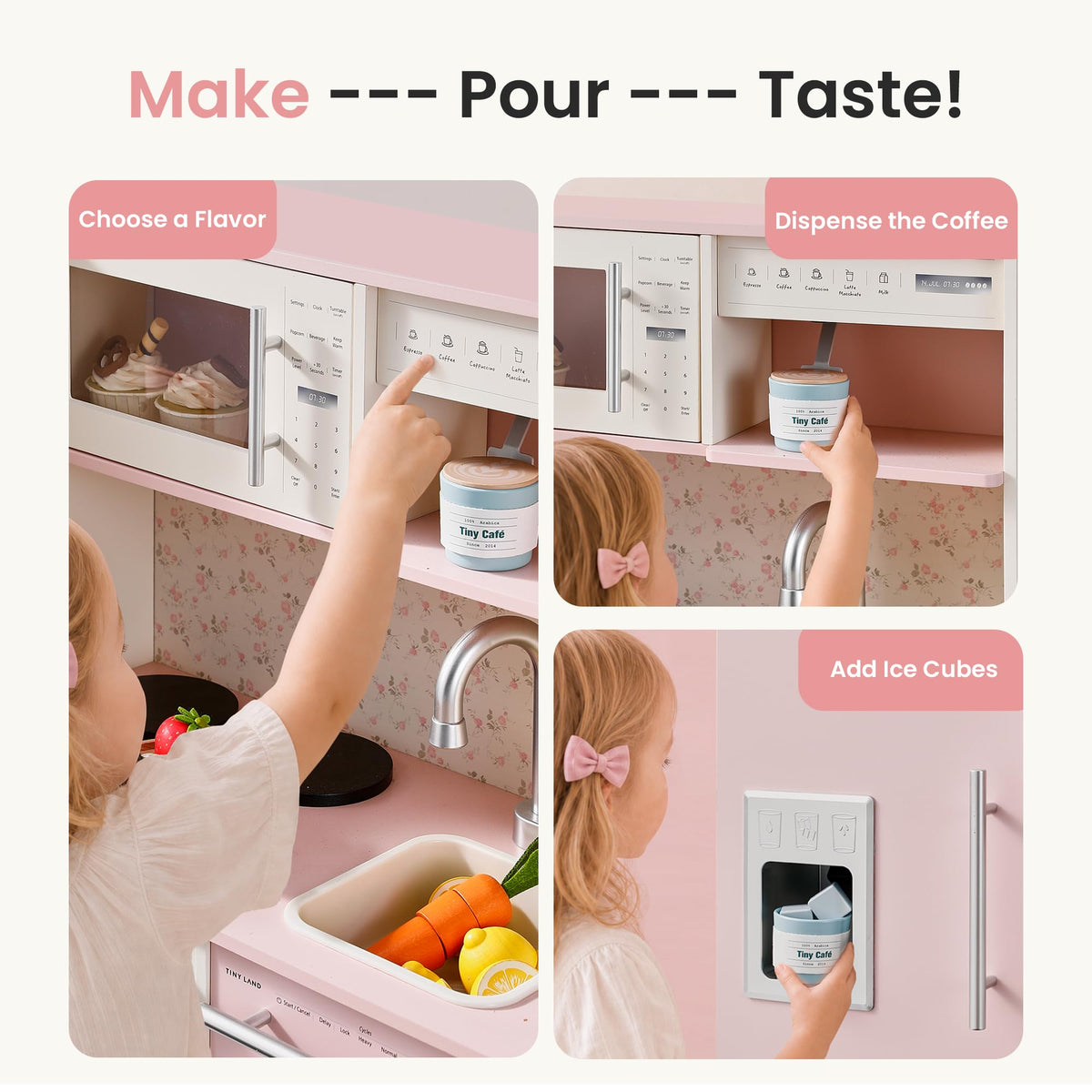 Tiny Land Wooden Play Kitchen for Toddlers, Kids Play Toy Kitchen Set