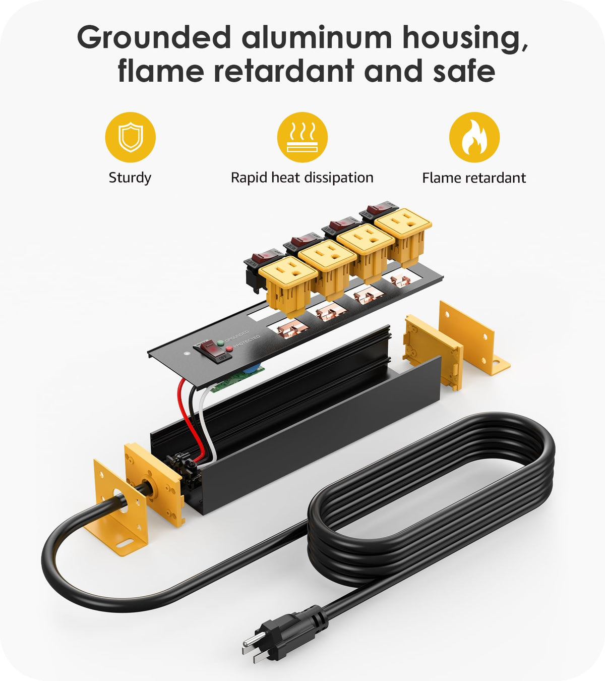 CCCEI 12 Gauge Long Extension Cord, Individual Switches, Yellow, 100FT.