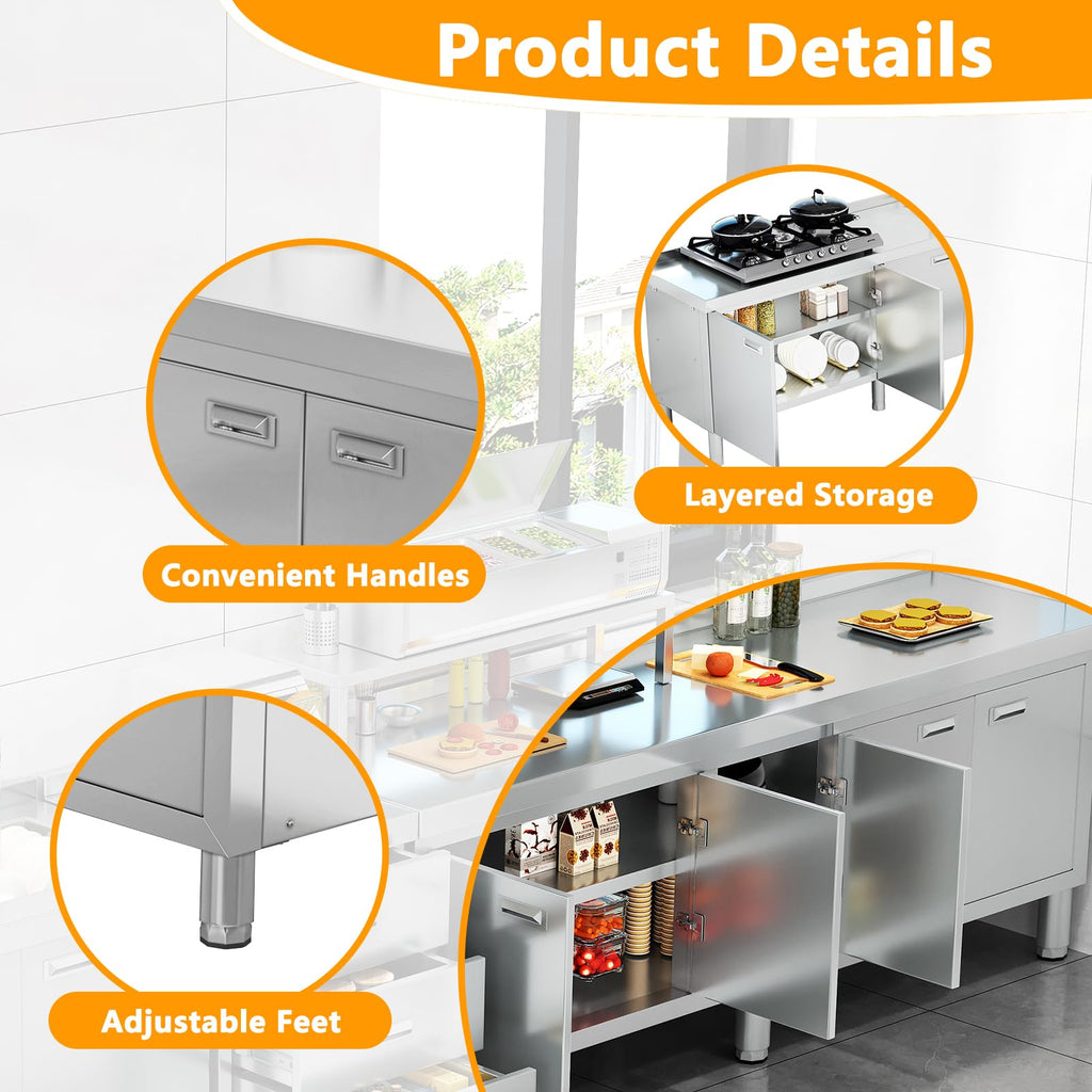 WWK 70" x 21" Stainless Steel Cabinet with 304 Stainless Steel Tabletop