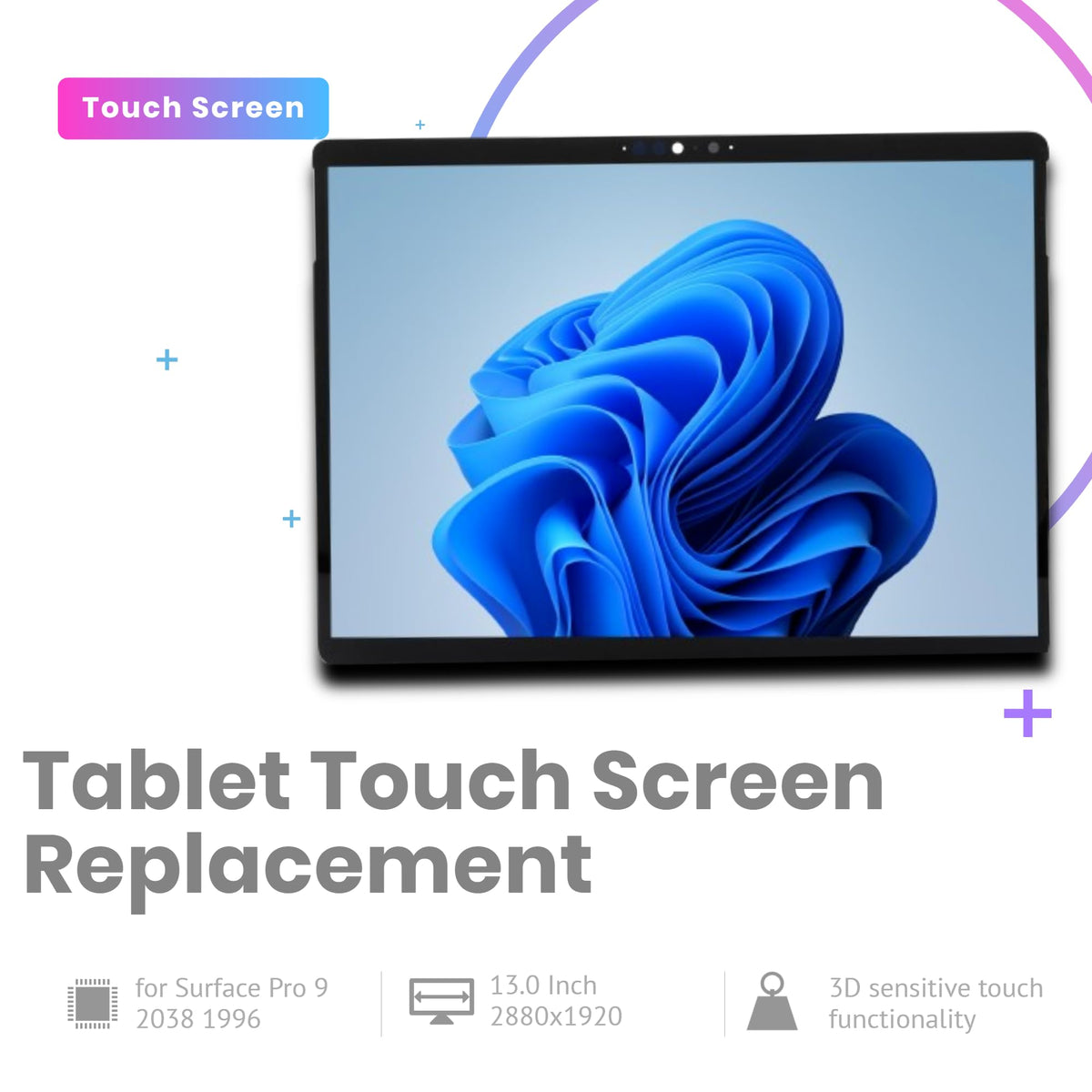 Screen Replacement for Pro 9 2038 1996 2022 2023 Tablet, 13.0 Inch 2880x1920 Display Digitizer Assembly with Tapes