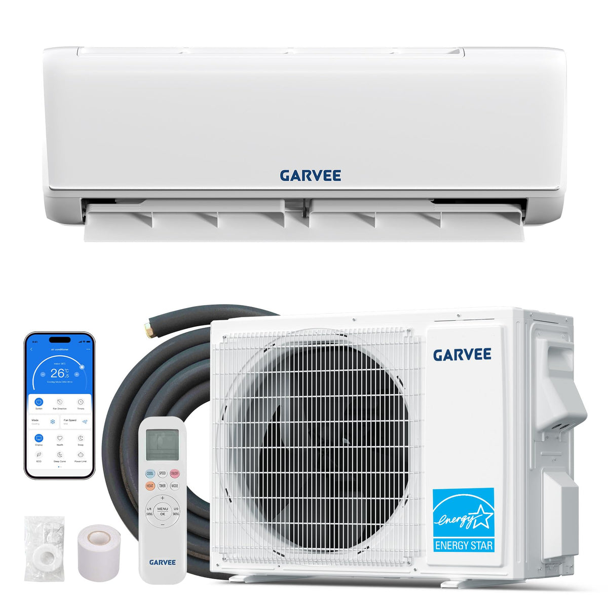 Garvee18000 BTU 21 SEER2 Ductless Mini Split AC & Heat Pump, WiFi Control, Compatible with Alexa, 230V Energy Efficient Inverter System, Cools Up to 1000 Sq.ft