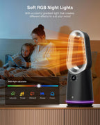ULTTY Space Heater and Bladeless Fan Combo, 1400W Electric Heater with Remote, 80° Oscillation, 8H Timer, 6-Color Ambient Light, Overheat and Tip-Over Protection, Quiet PTC Heater for Bedroom Office