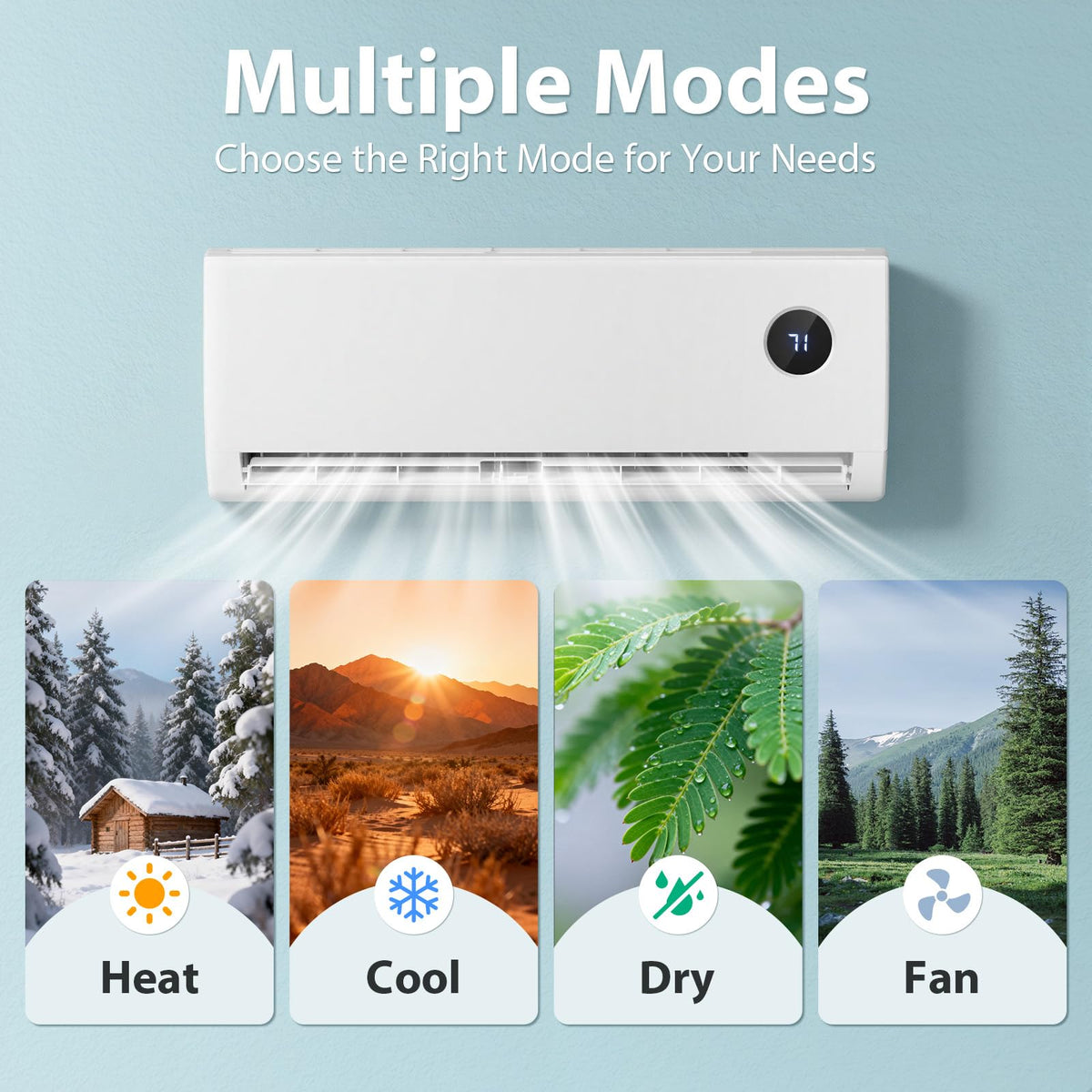 9000 BTU Mini Split AC/Heating System, Ductless Mini Split Air Conditioner Inverter with Heat Pump, Super Quiet All-In-One Kit, 24H Timer, 115V/110V, 19 SEER2 Energy Efficient for 550 Sq.Ft