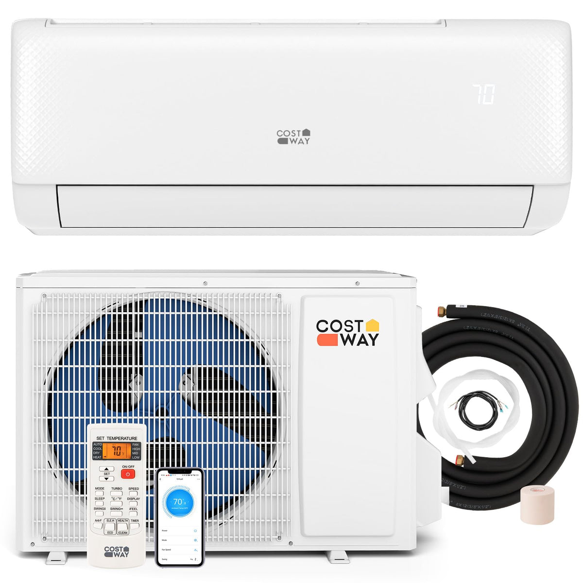 COSTWAY 9000 BTU Mini Split Air Conditioner, with Heat Pump