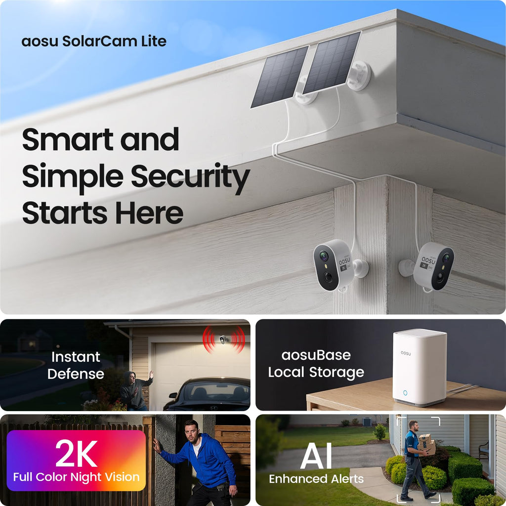 aosu 2K Solar Security Cameras Wireless Outdoor System, 6-Cam-Kit