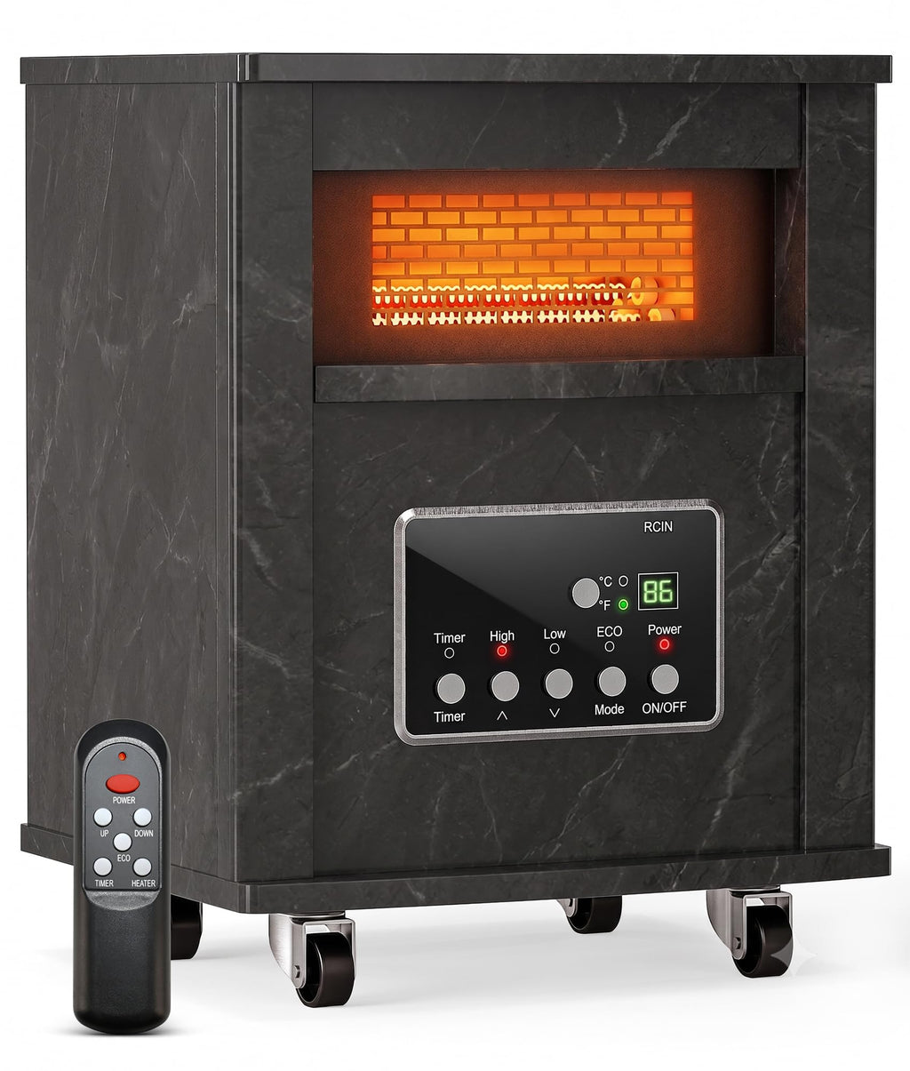 1500W Infrared Space Heater for Indoor Use with Wood Cabinet