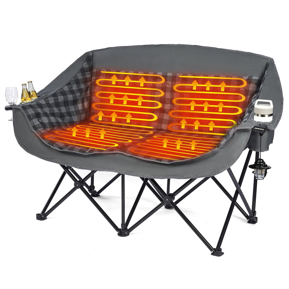 Heated Camping Chair - Oversized Padded Outdoor Folding Comfy Chair