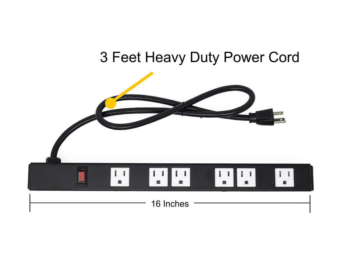 5-Pack OT16063 Heavy Duty Metal Surge Protector Power Strip with Mounting Parts 6 White Outlets 3 Feet Power Cord