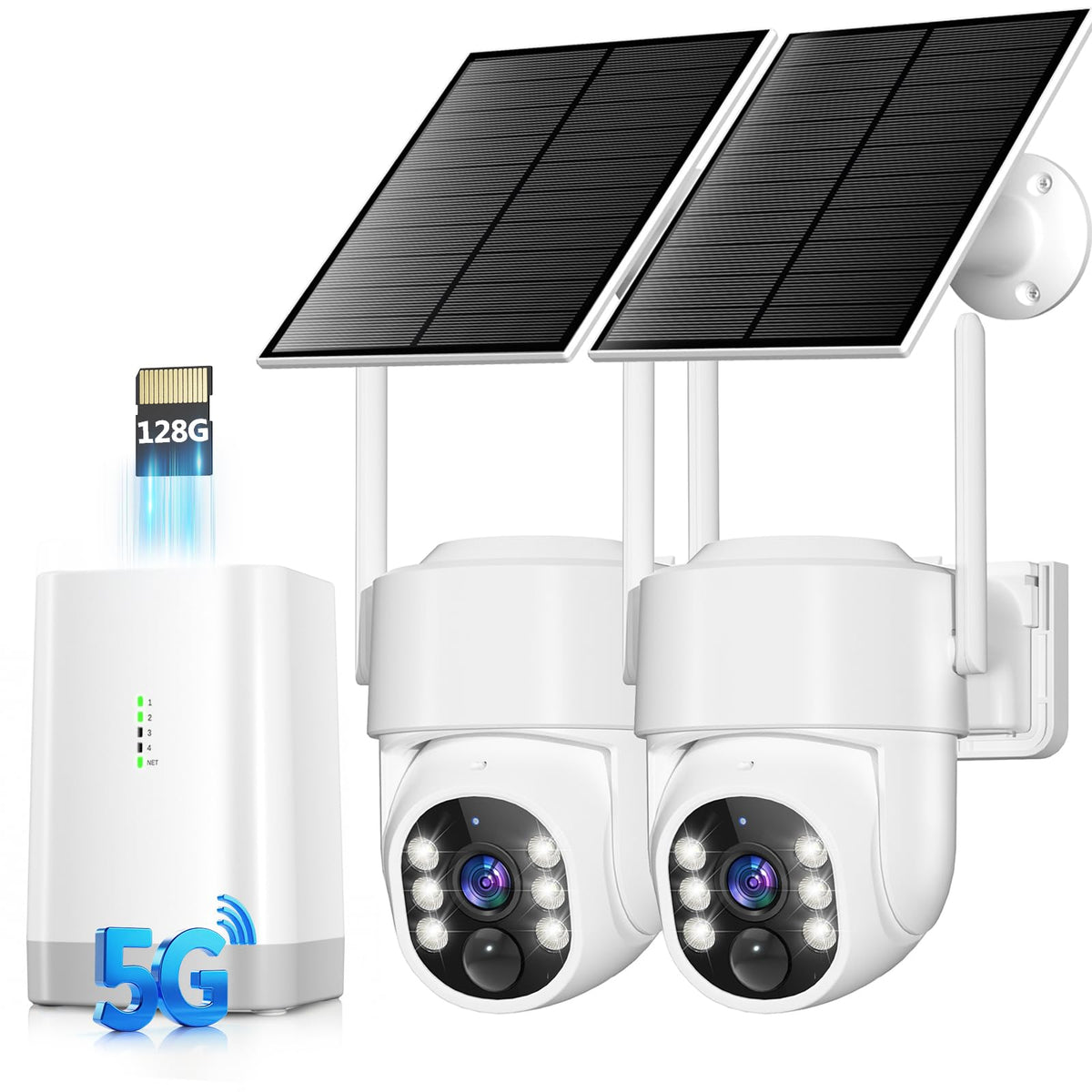 Security Cameras Wireless Outdoor 5G& 2.4G, No Subscription, 2 Cam-Kit,4MP Solar Powered Home Security Cameras System With 360°PTZ,128GB Local Storage,Color Night Vision WiFi Cameras for Home Security