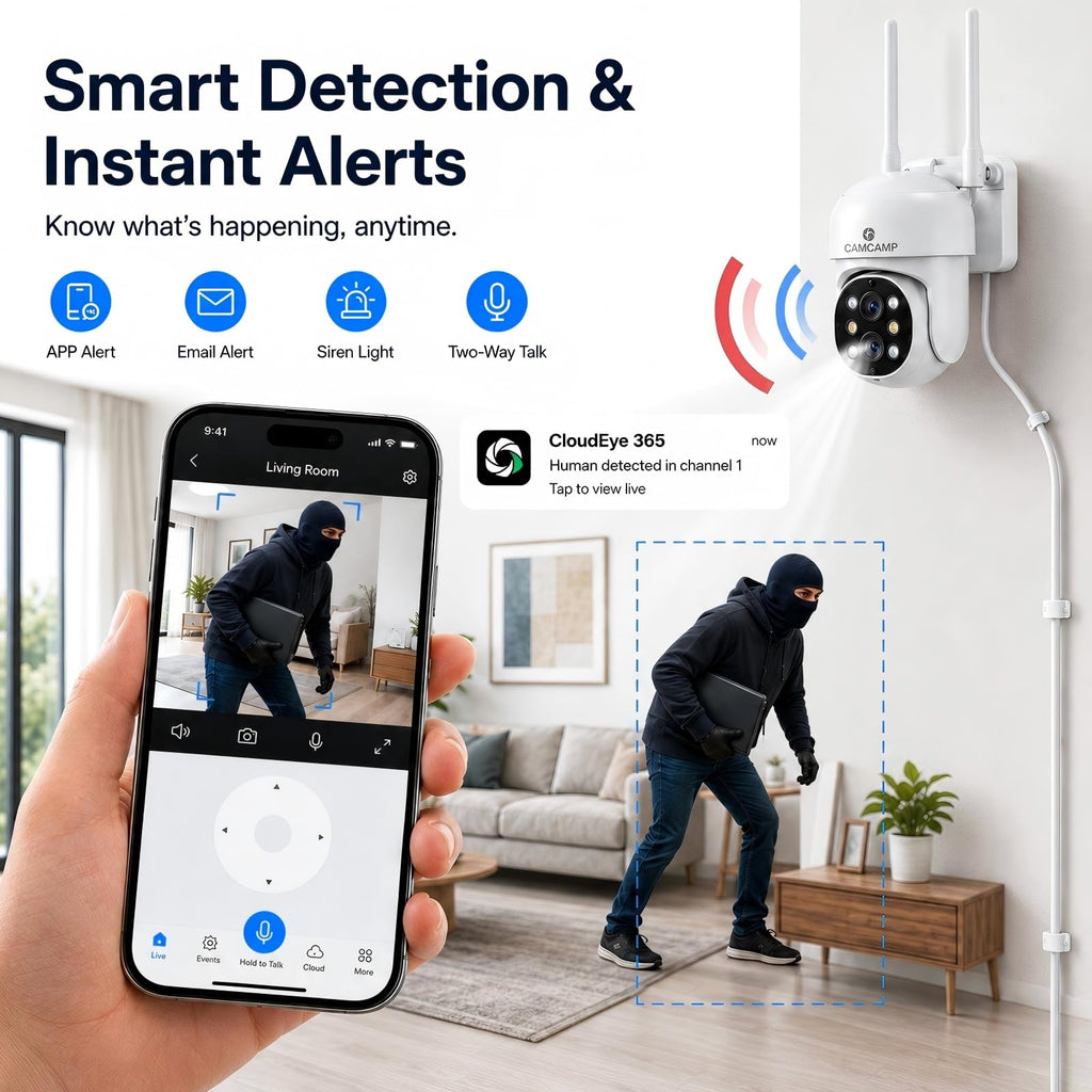 Camcamp Wireless Security Camera System with Monitor, 4 PTZ Outdoor Cameras