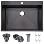 VAPSINT 33x22 Black Drop in Kitchen Sink, 33 Inch Gunmetal Black Stainless Steel Top Mount Kitchen Sink, Single Bowl Laundry Sink with Strainer