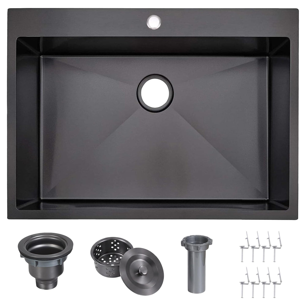 VAPSINT 33x22 Black Drop in Kitchen Sink, 33 Inch Gunmetal Black Stainless Steel Top Mount Kitchen Sink, Single Bowl Laundry Sink with Strainer
