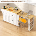80"-48" Extendable Kitchen Island with Extended Dining Table and Power Outlet,Large Mobile Kitchen Storage Islands with 2 Storage Drawers,Rolling Islands Cart with 3 Extra Rows Open Shelves(White)