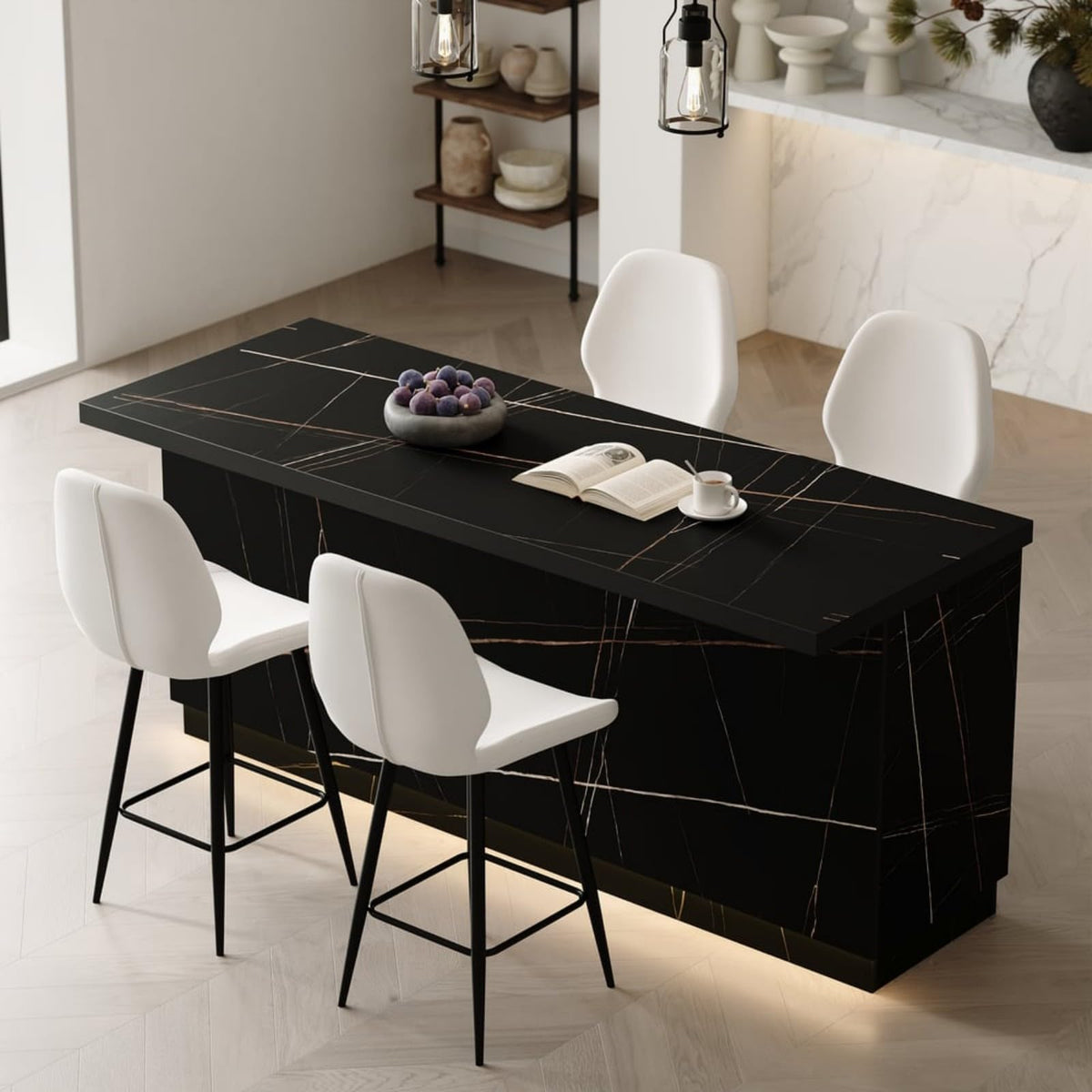 homary 72" Large Kitchen Island with Storage & LED Lights and Waterfall Edge, Wood Freestanding Island with Wine Rack, Drawers, Cabinet & Shelves, Modern for Kitchen & Dining Room