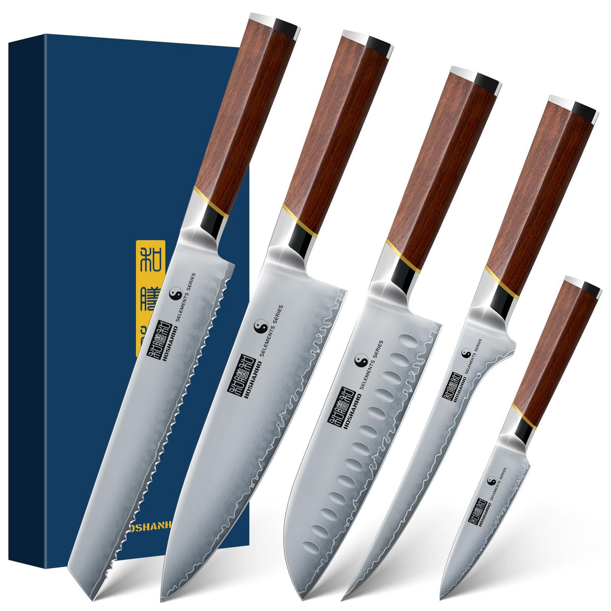 HOSHANHO 7 PCS Kitchen Knife Set, Sharp Japanese Magnetic Knife Block Set