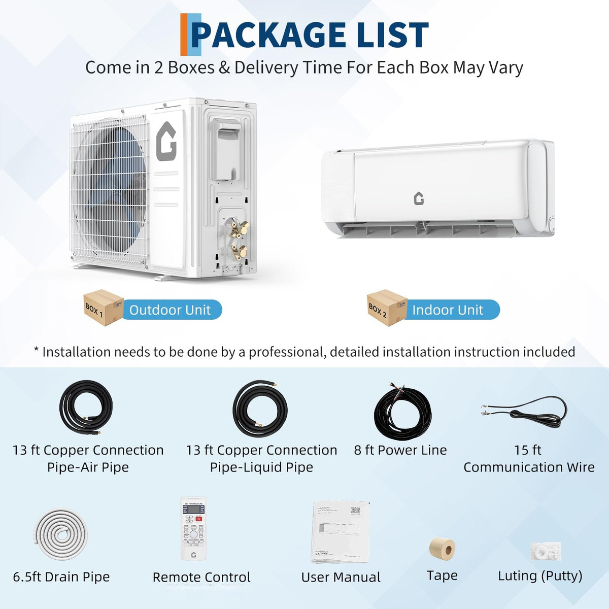 Garvee 9000 BTU Mini Split AC w/Remote Control19 SEER2 Cools Up to 450 Sq. Ft,Ductless Inverter Mini Split System w/0.75 Ton Heat Pump Pre-Charged & Installation Kit, Ultra-Quiet
