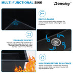 33 Inch Black Undermount Granite Composite Kitchen Sink- Under Counter Quartz Double Bowl Workstation Sinks with Accessories Quick Drain Noise Reduction Classic Style