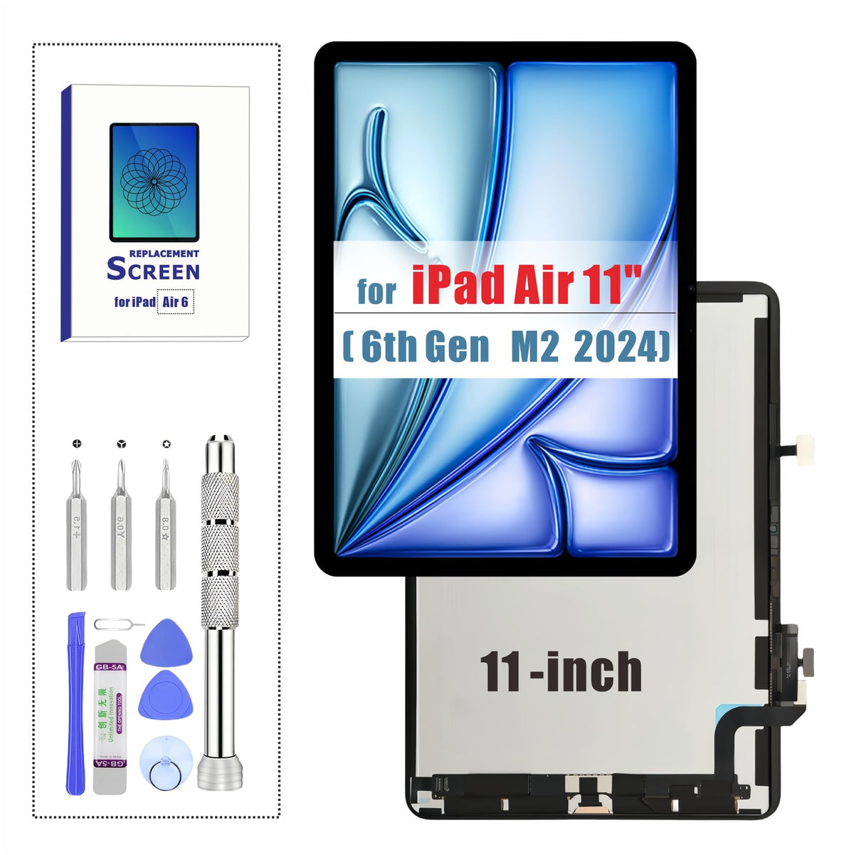 ZTR for iPad Air 6 6th 11'' (2024) M2/ Air 7 7th 11'' (2025) M3 Screen Replacement for Model A2902 A2903 A2904 A3266 A3267 A3270 Display LCD Touch Screen Digitizer Full Assembly with Repair Kit