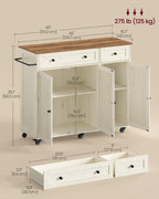VASAGLE Mobile Kitchen Wooden Island Cart with Storage for Dining Room