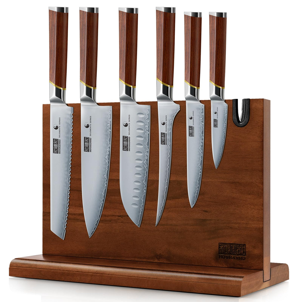 HOSHANHO 7 PCS Kitchen Knife Set, Sharp Japanese Magnetic Knife Block Set