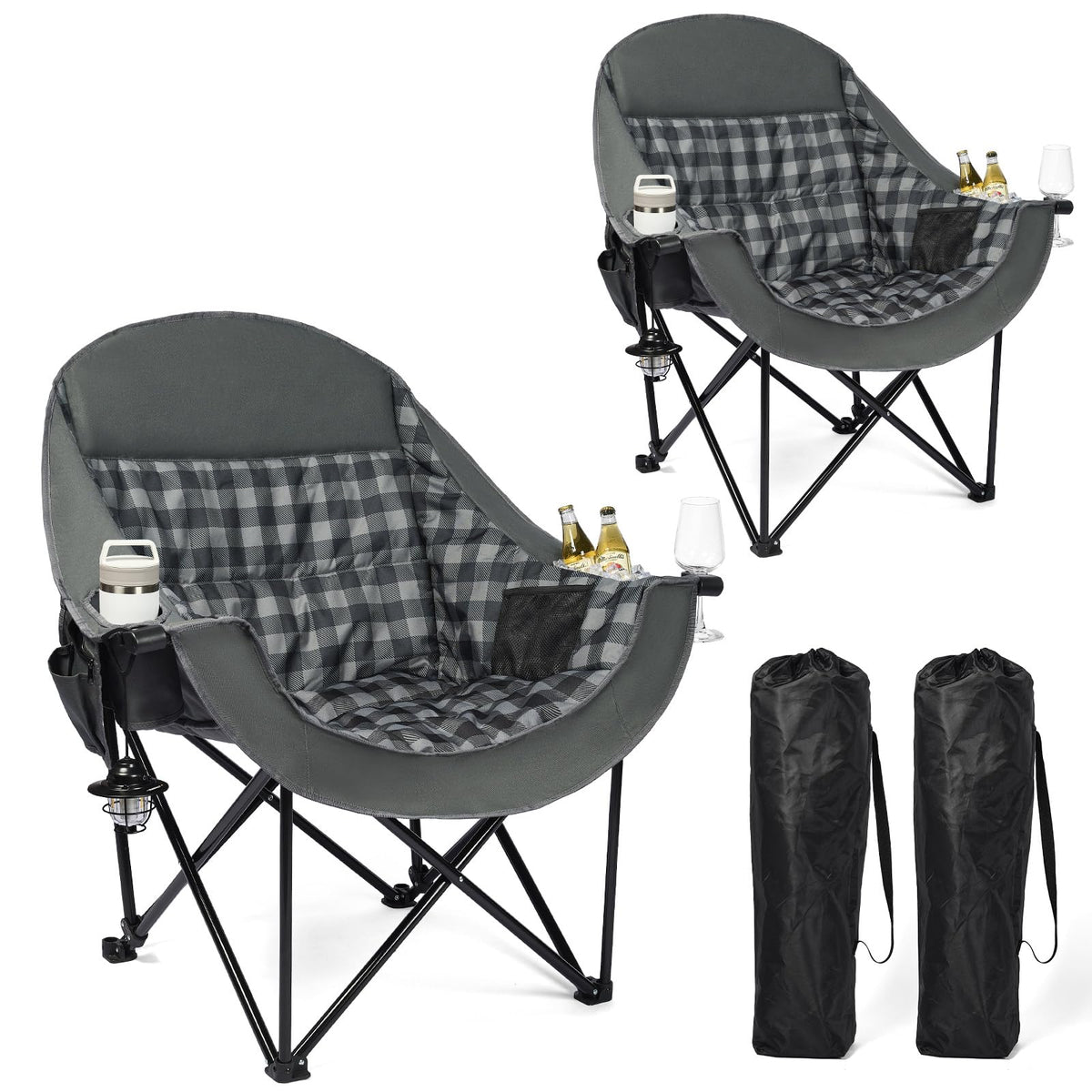 Heated Camping Chair - Oversized Padded Outdoor Folding Comfy Chair